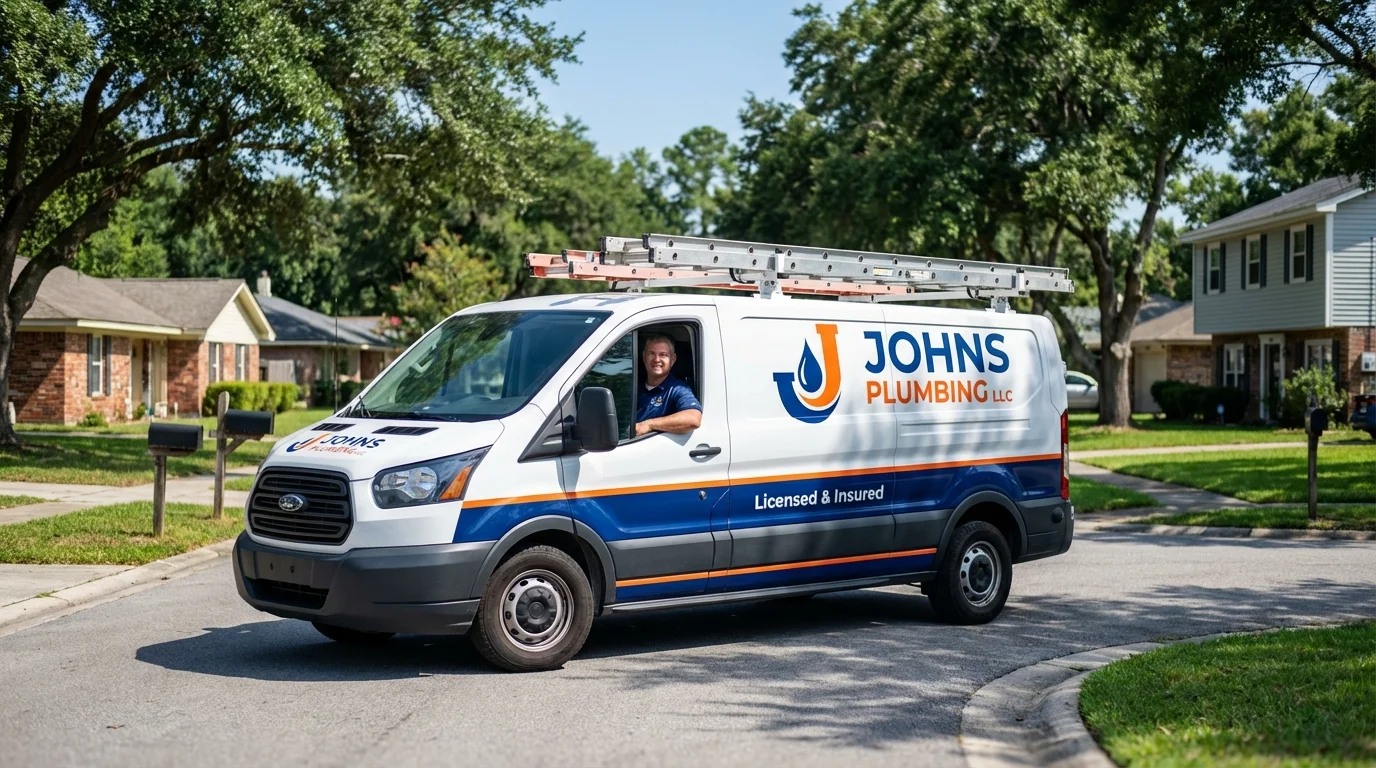 Johns Plumbing LLC service van in Cortland, NY