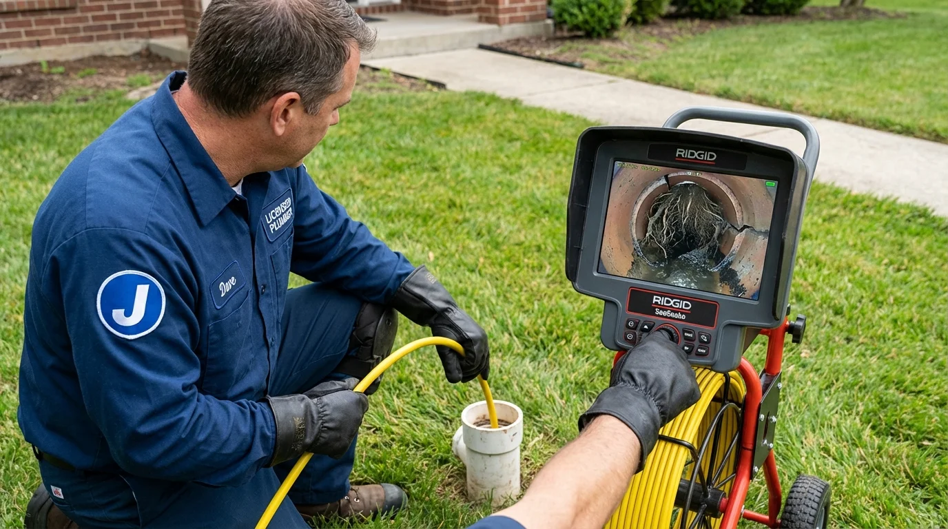 Sewer camera inspection being performed by Johns Plumbing LLC in Cortland