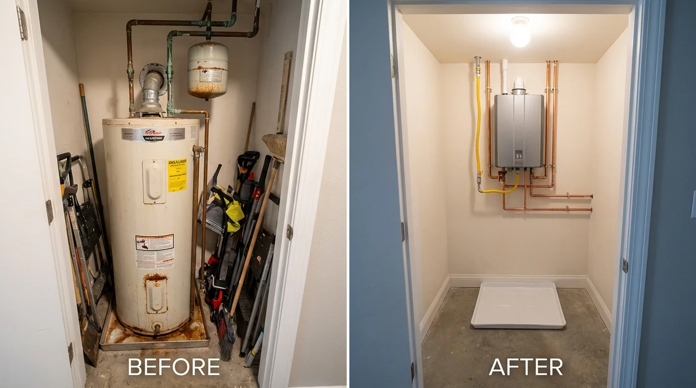 Tank water heater versus wall-mounted tankless unit comparison for Cortland, NY homeowners